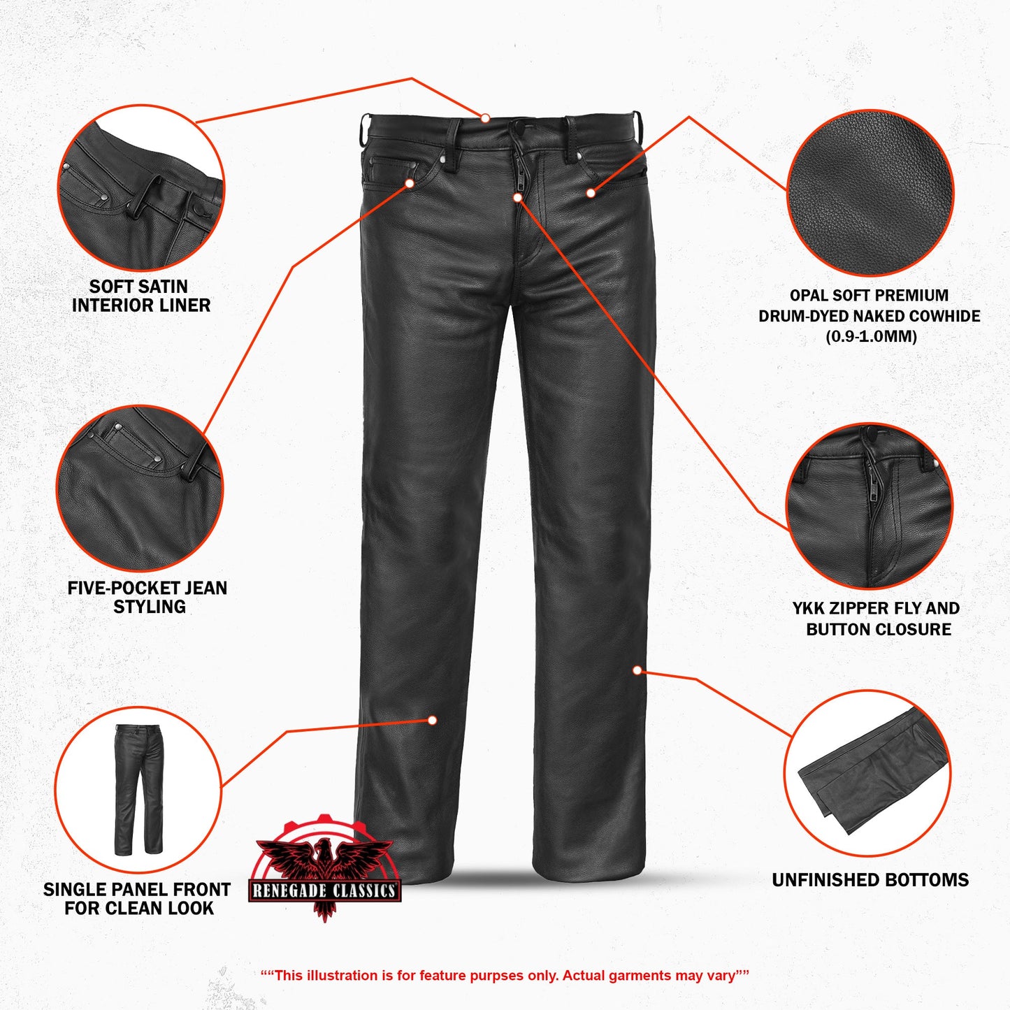 Men's Black Classic 5 Pocket Casual Motorcycle Leather Pants