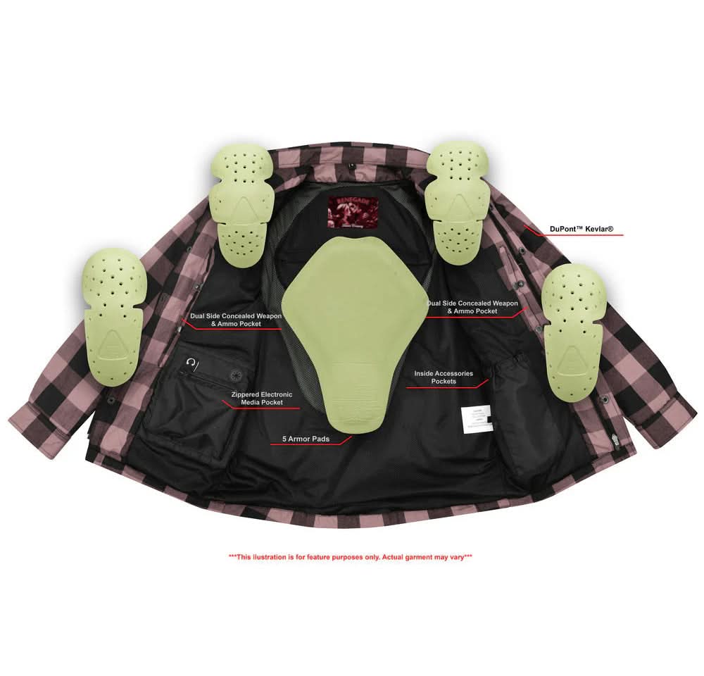 Alpha Check Men's  Armored Motorcycle Flannel Shirt - Red/Black