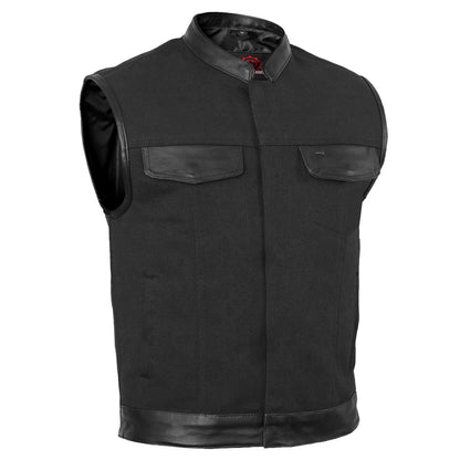 Canvas Material Single Back Panel Concealment Vest W/Leather Tr