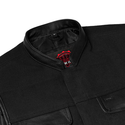 Canvas Material Single Back Panel Concealment Vest W/Leather Tr