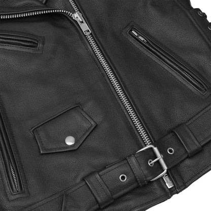 Men's Classic Side Lace Police Black Leather Motorcycle Jacket