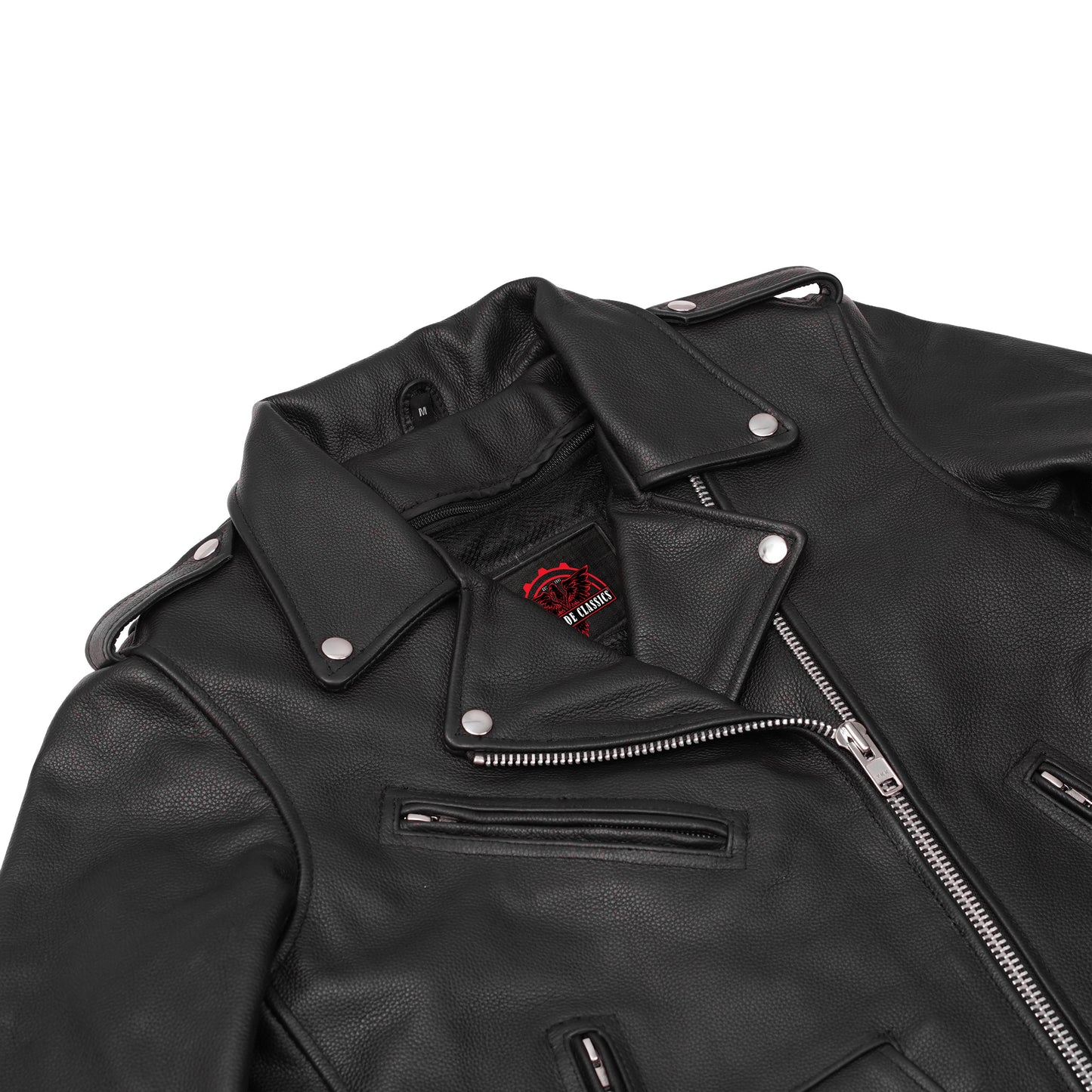 Men's Classic Side Lace Police Black Leather Motorcycle Jacket
