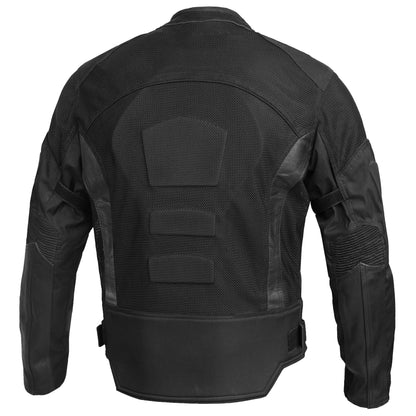 Mens Leather & Mesh Motorcycle Jacket  – Waterproof Liner