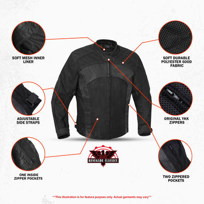 Mens Leather & Mesh Motorcycle Jacket  – Waterproof Liner