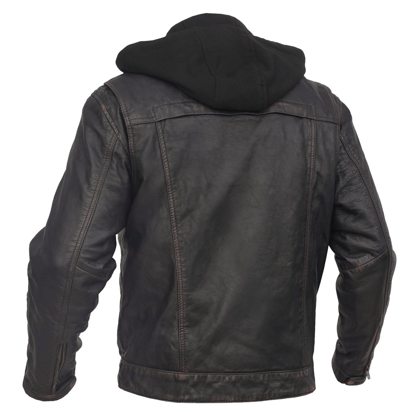 Men's Black Lightweight Drum Dyed  Distressed Lambskin Jacket with Removable Hoodie