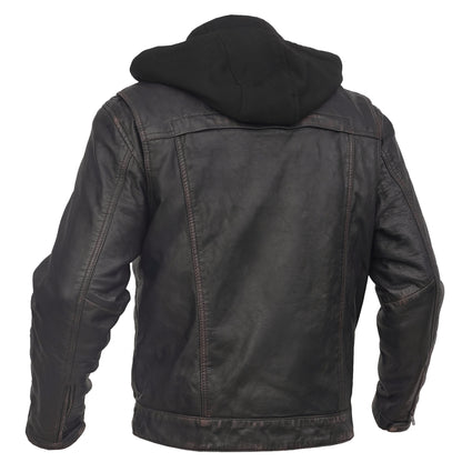 Men's Black Lightweight Drum Dyed  Distressed Lambskin Jacket with Removable Hoodie