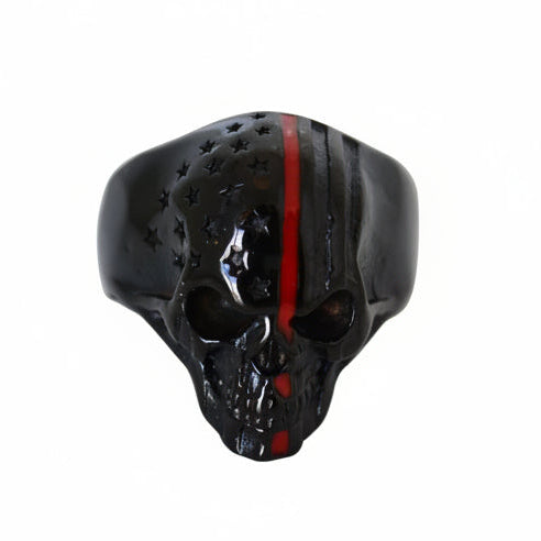 SK2333 Firefighter Red Skull Ring Stainless Steel American Flag Patriot