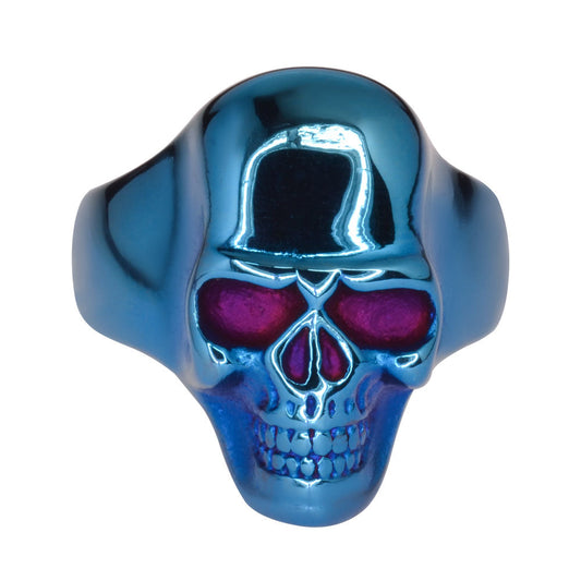 SK1709 Blue Anodized Skull Ring Stainless Steel Motorcycle Biker Jewelry