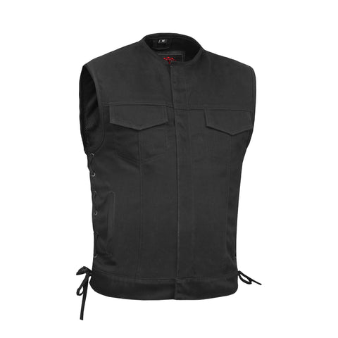 Men's Upgraded All-Black Denim Motorcycle Vest – Smart Access Pockets