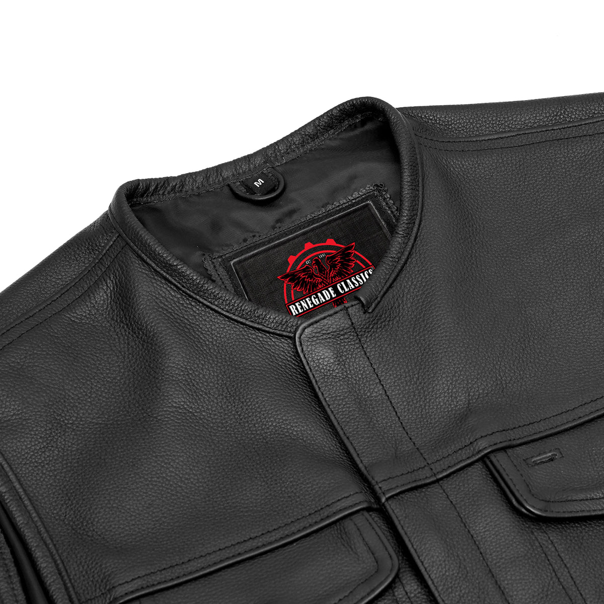 Men's AM Black Cowhide Leather Motorcycle Vest - view 6