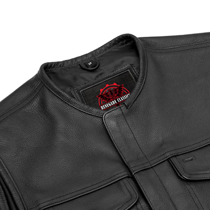 Men's AM Black Cowhide Leather Motorcycle Vest - view 6