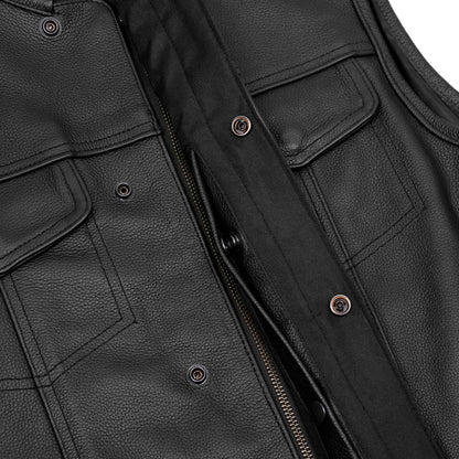 Men's AM Black Cowhide Leather Motorcycle Vest - view 9