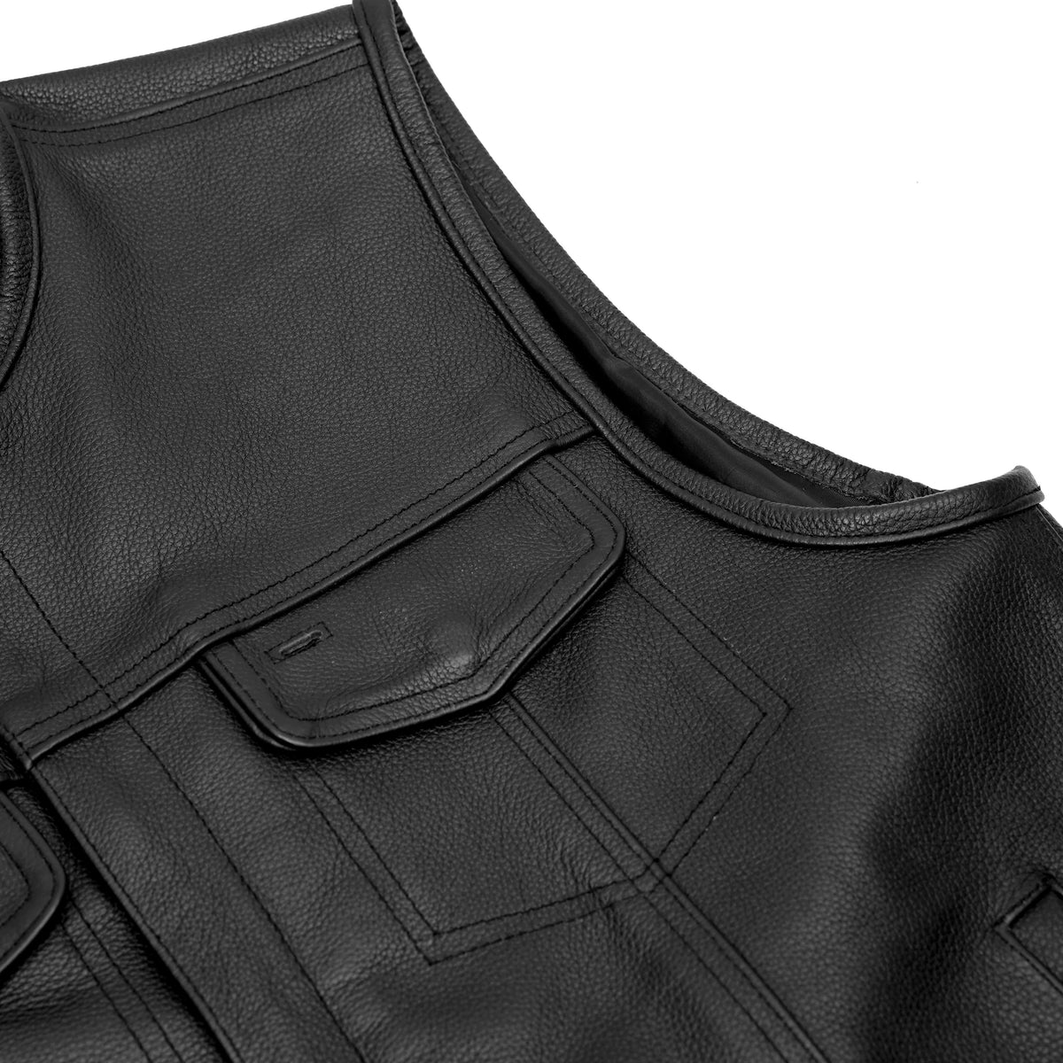 Men's AM Black Cowhide Leather Motorcycle Vest - view 7