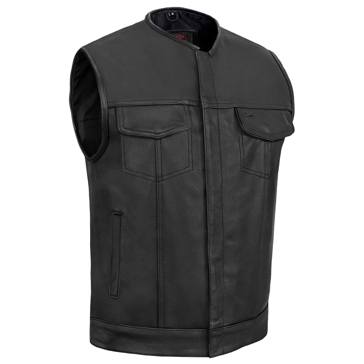 Men's AM Black Cowhide Leather Motorcycle Vest