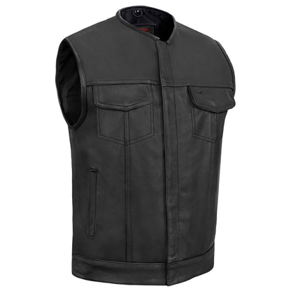 Men's AM Black Cowhide Leather Motorcycle Vest