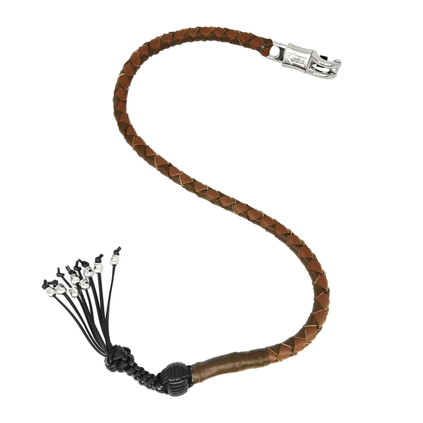 Dream Apparel 36" Long Two Tone Brown Get Back Whip for Motorcycles Monkey Fist and Skulls