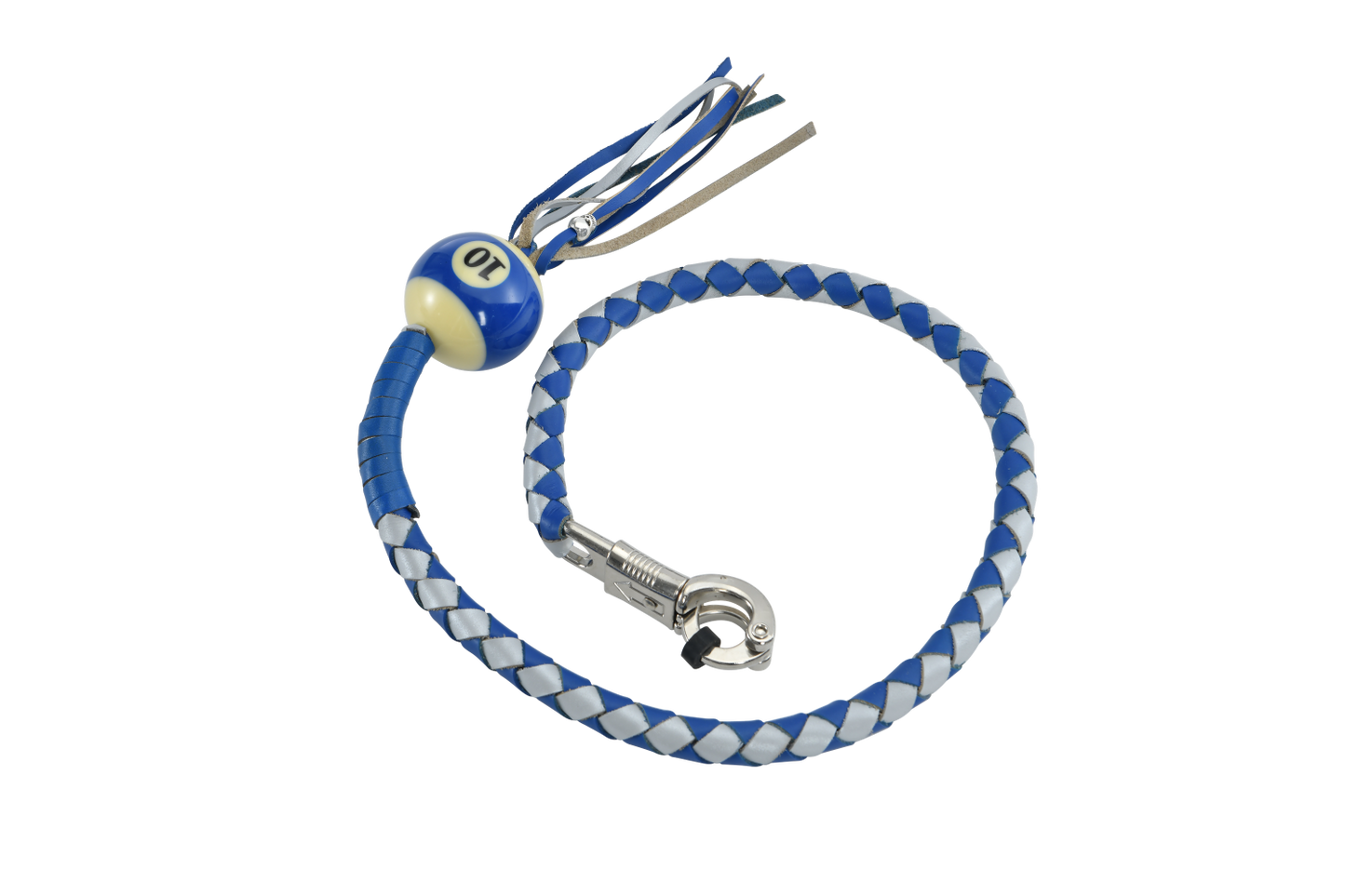 Dream Apparel Blue And Silver Hand-Braided Leather Get back Whip with Blue Ball - 36" Length