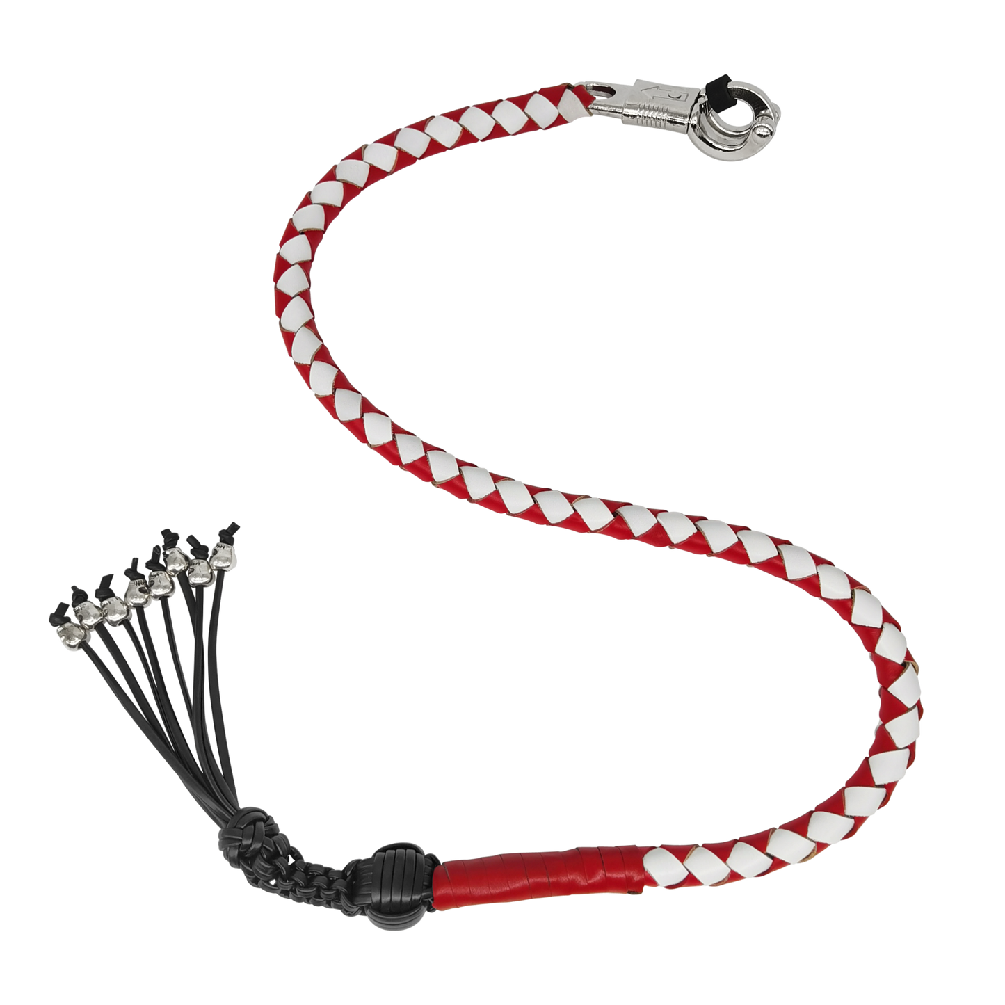 Get Back Whip Red/White with Monkey Fist & Skulls 36" Long