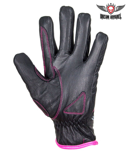 Dream Apparel Embroidered Pink Heart Graphic Naked Leather Gloves