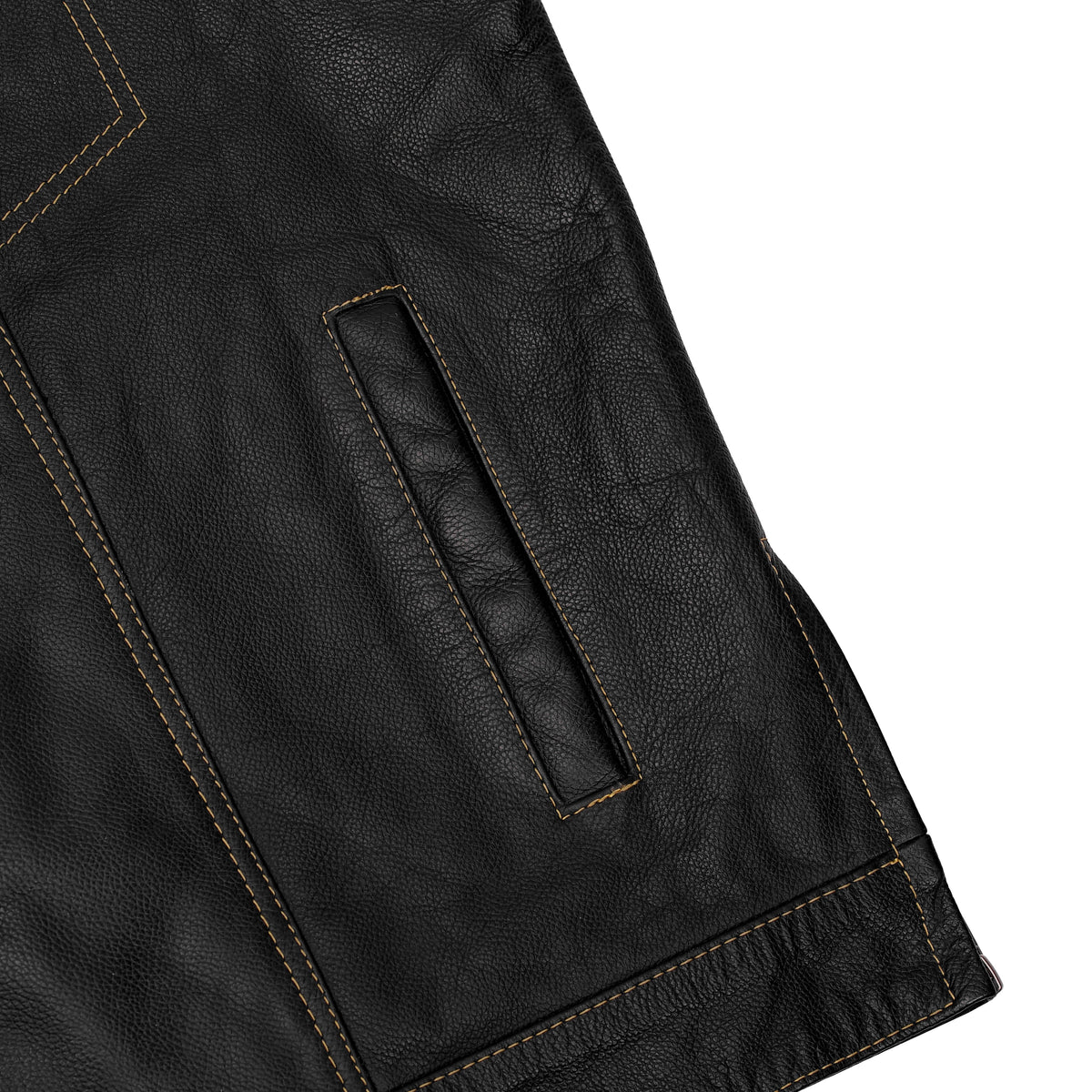 Men's Gold Rush Black Leather Vest - Yellow Stitching - view 10