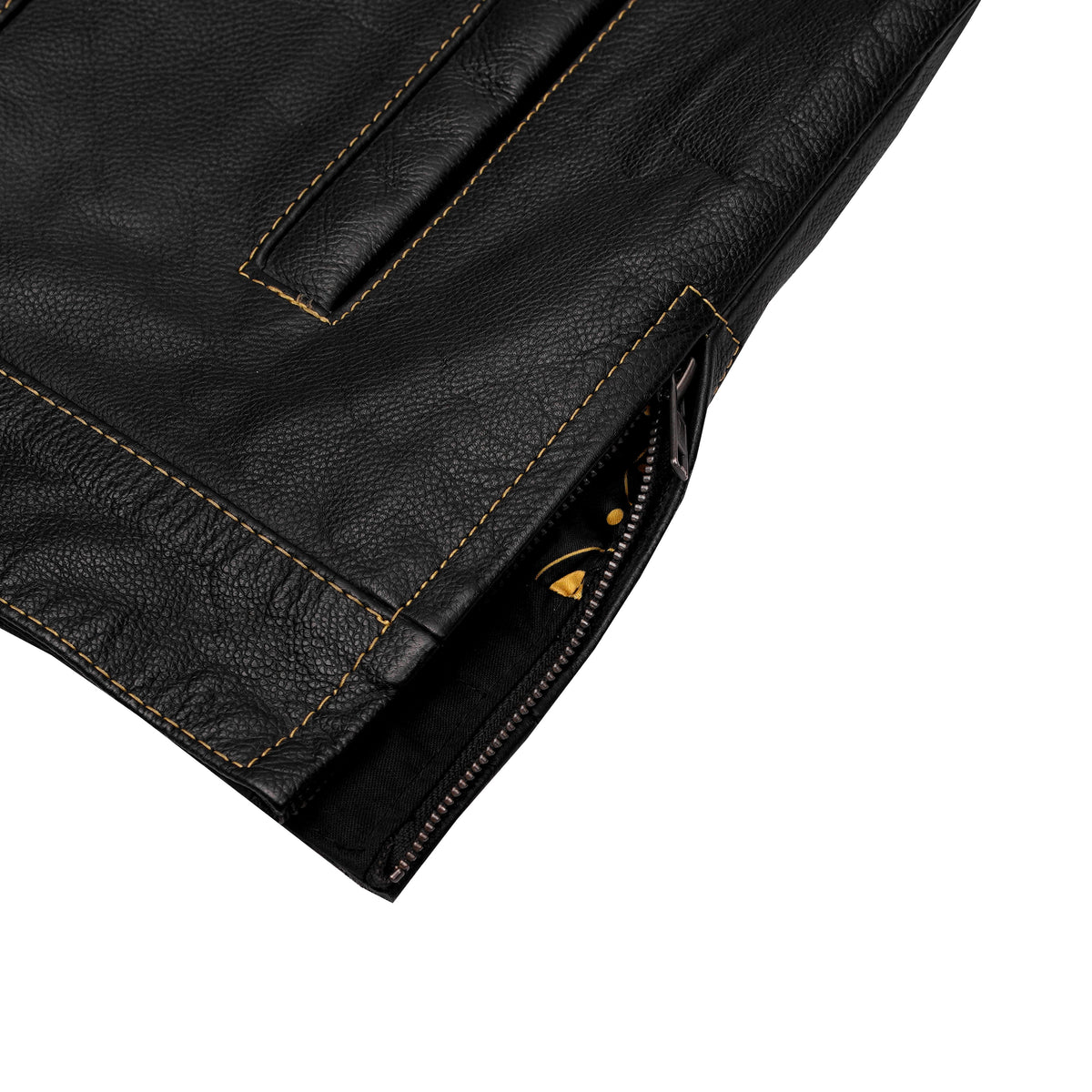 Men's Gold Rush Black Leather Vest - Yellow Stitching - view 11
