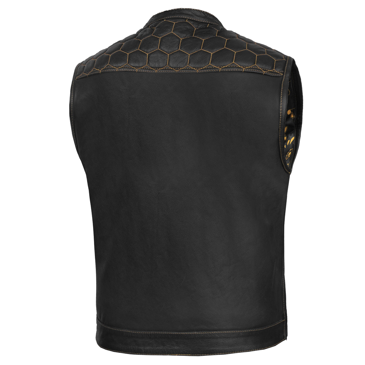 Men's Gold Rush Black Leather Vest - Yellow Stitching - view 2