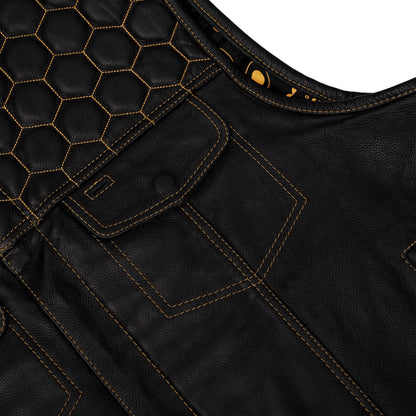 Men's Gold Rush Black Leather Vest - Yellow Stitching - view 9
