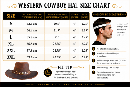 Dream Apparel Men's Brown Top-Grain Premium Leather Western Cowboy Studded Hat for Halloween Deadman