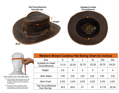 Dream Apparel Men's Brown Premium Leather Western Cowboy Hat for Halloween Deadman