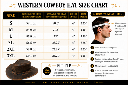 Dream Apparel Men's Brown Premium Leather Western Cowboy Hat for Halloween Deadman