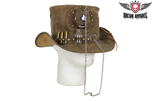 Brown Leather Deadman Top Hat