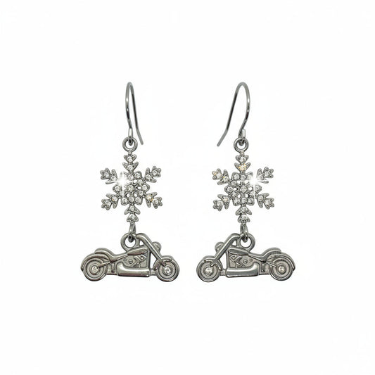 SK2705 Ladies Holiday Earrings Snowflake with Motorcycle