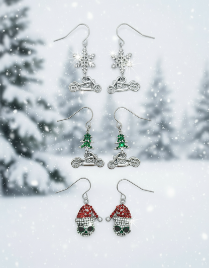 SK2705 Ladies Holiday Earrings Snowflake with Motorcycle