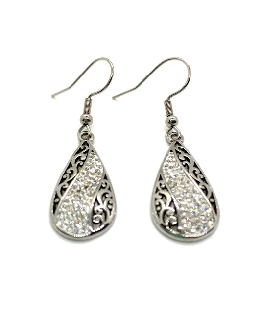 SK2521E Earrings Stainless Steel Bling Teardrop