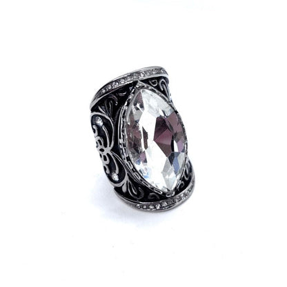 SK1745  Ladies Big Crystal Fancy Design Ring Stainless Steel Motorcycle Jewelry  Size 6-12
