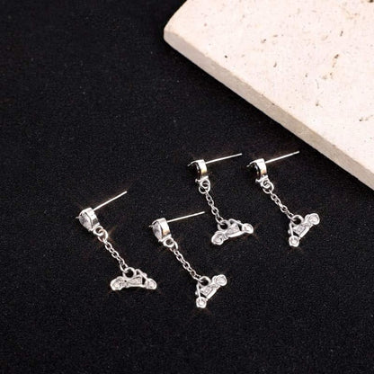 SK2707E Heart Crystal Motorcycle Earrings - Clear Stone