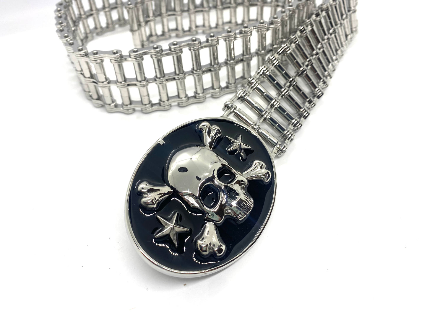 SK9001 Mens Easy Rider Belt 1 1/2" Wide with Skull Buckle Silver