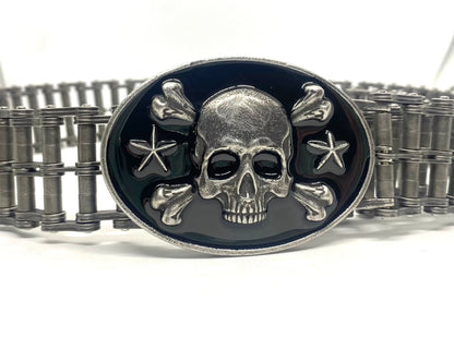 SK9001D Mens Easy Rider Belt 1 1/2" Wide with Skull Buckle Distressed