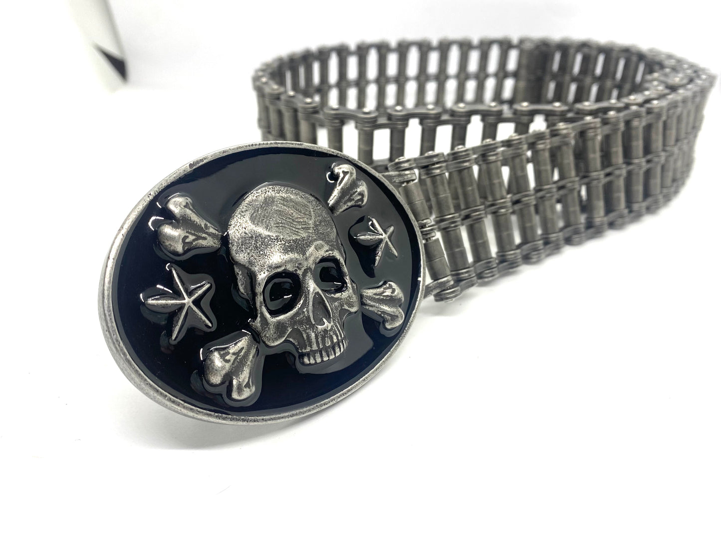 SK9001D Mens Easy Rider Belt 1 1/2" Wide with Skull Buckle Distressed