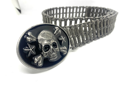 SK9001D Mens Easy Rider Belt 1 1/2" Wide with Skull Buckle Distressed