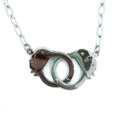 SK1457 Ladies Handcuff Necklace 19" Real Working Cuffs Stainless Steel Motorcycle Jewelry
