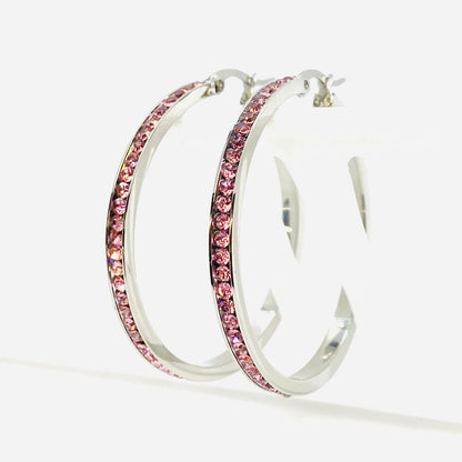 SK2904 Ladies Pink Crystal Earrings - Three Sizes Available