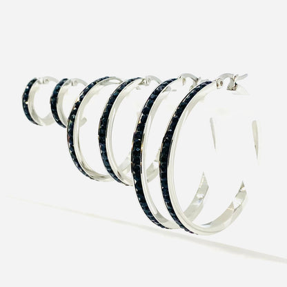 SK2900 Ladies Black Crystal Earrings - Three Sizes Available