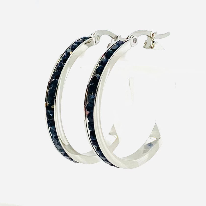SK2900 Ladies Black Crystal Earrings - Three Sizes Available