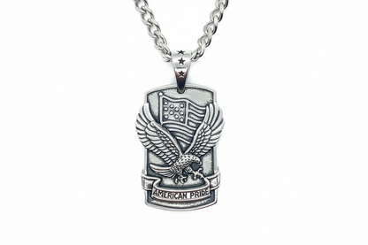 SK6200 American Pride Flag Eagle Pendant with 24" cuban link chain. High quality 316L Stainless Steel