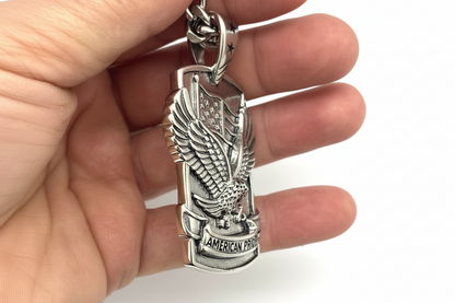 SK6200 American Pride Flag Eagle Pendant with 24" cuban link chain. High quality 316L Stainless Steel