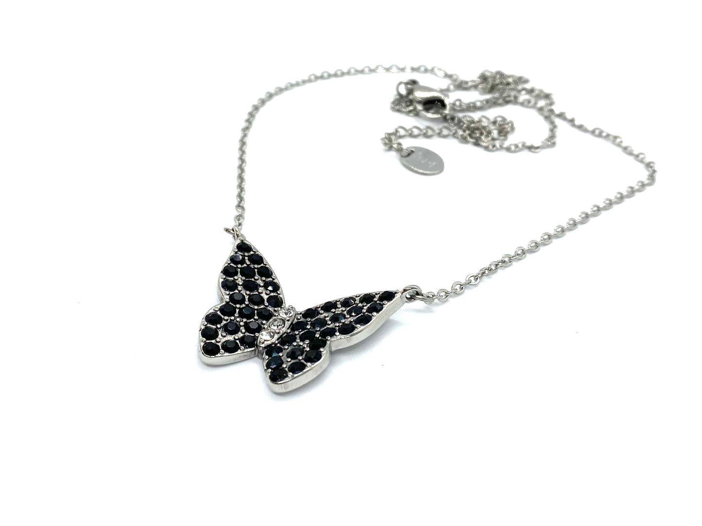 SK2701 Ladies Black Butterfly Sparkling Crystal Stainless Steel Necklace