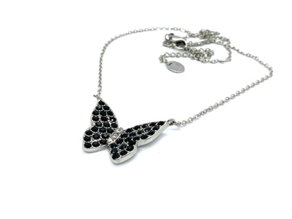 SK2701 Ladies Black Butterfly Sparkling Crystal Stainless Steel Necklace