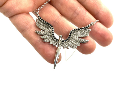 SK2702 Ladies Angel Wings Spread Crystal Stainless Steel Necklace
