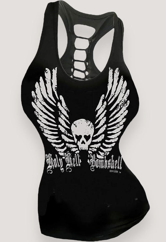 Holy Hell Bombshell Sexy Biker Slash Back Tank